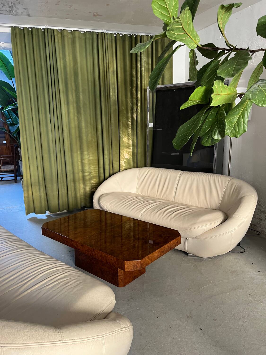 1970s elm burl coffee table / bar
