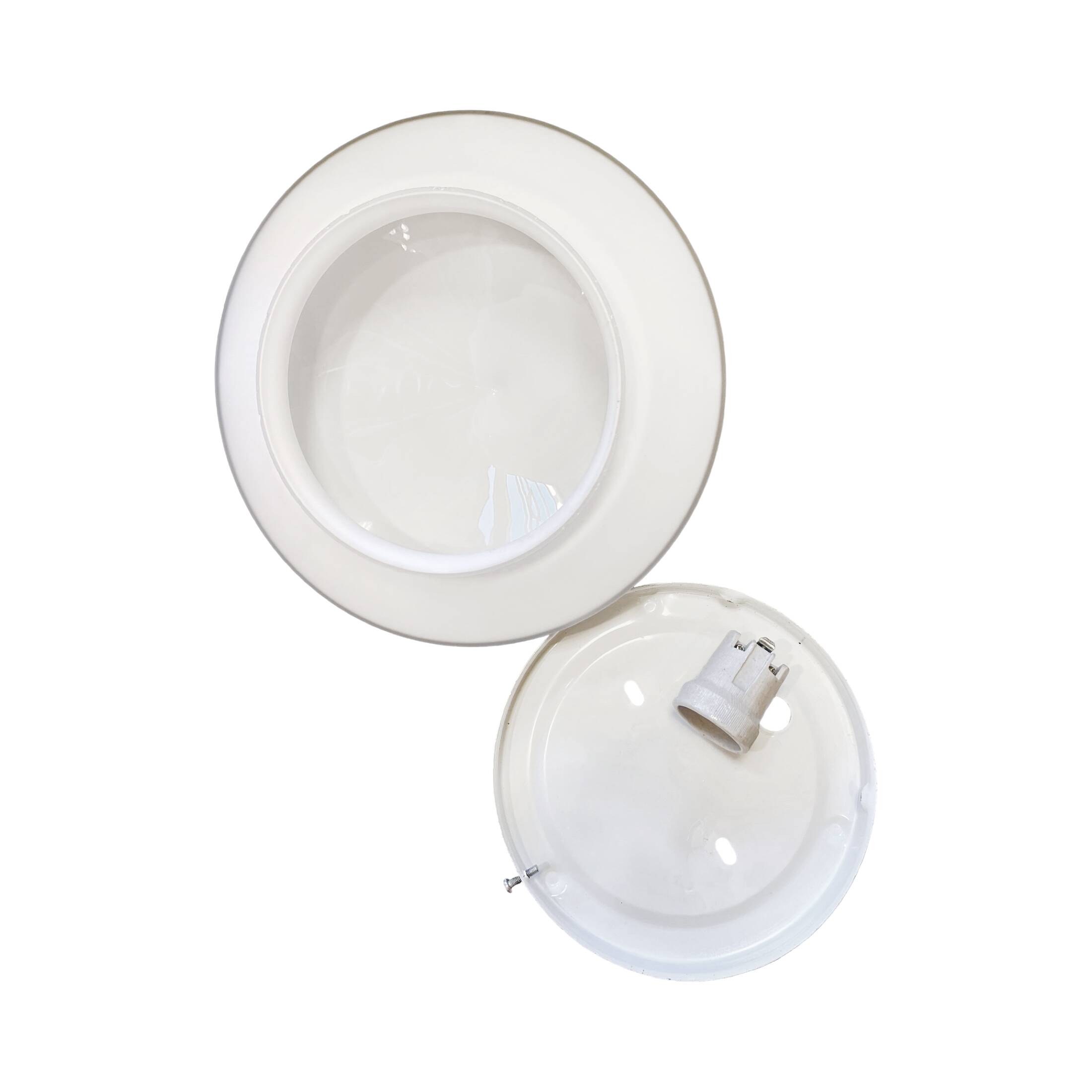 Round white glass ceiling lamp, Penko Pieńsk, Poland 1970s