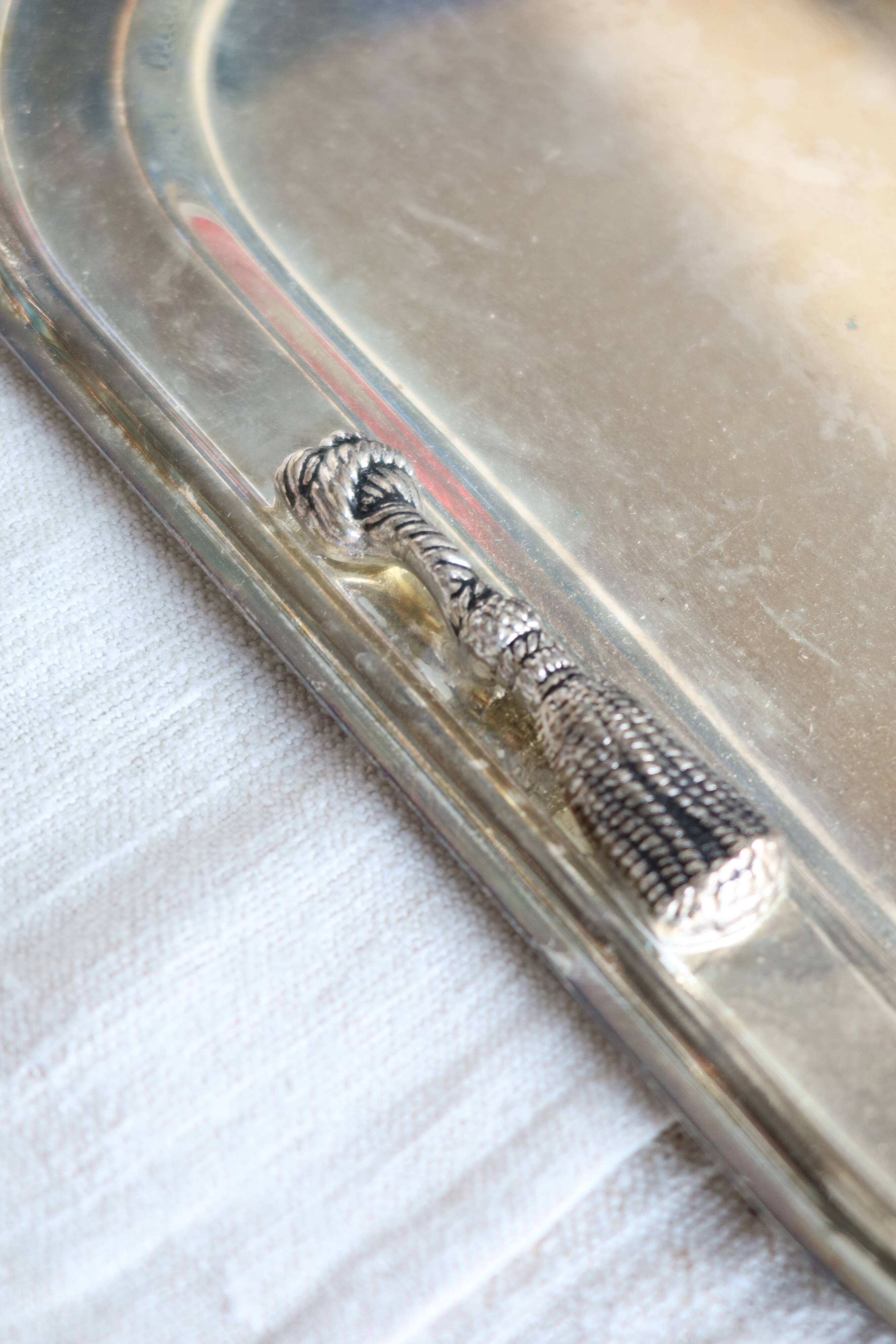 Large vintage silver metal toast rack - Curtain bow detail