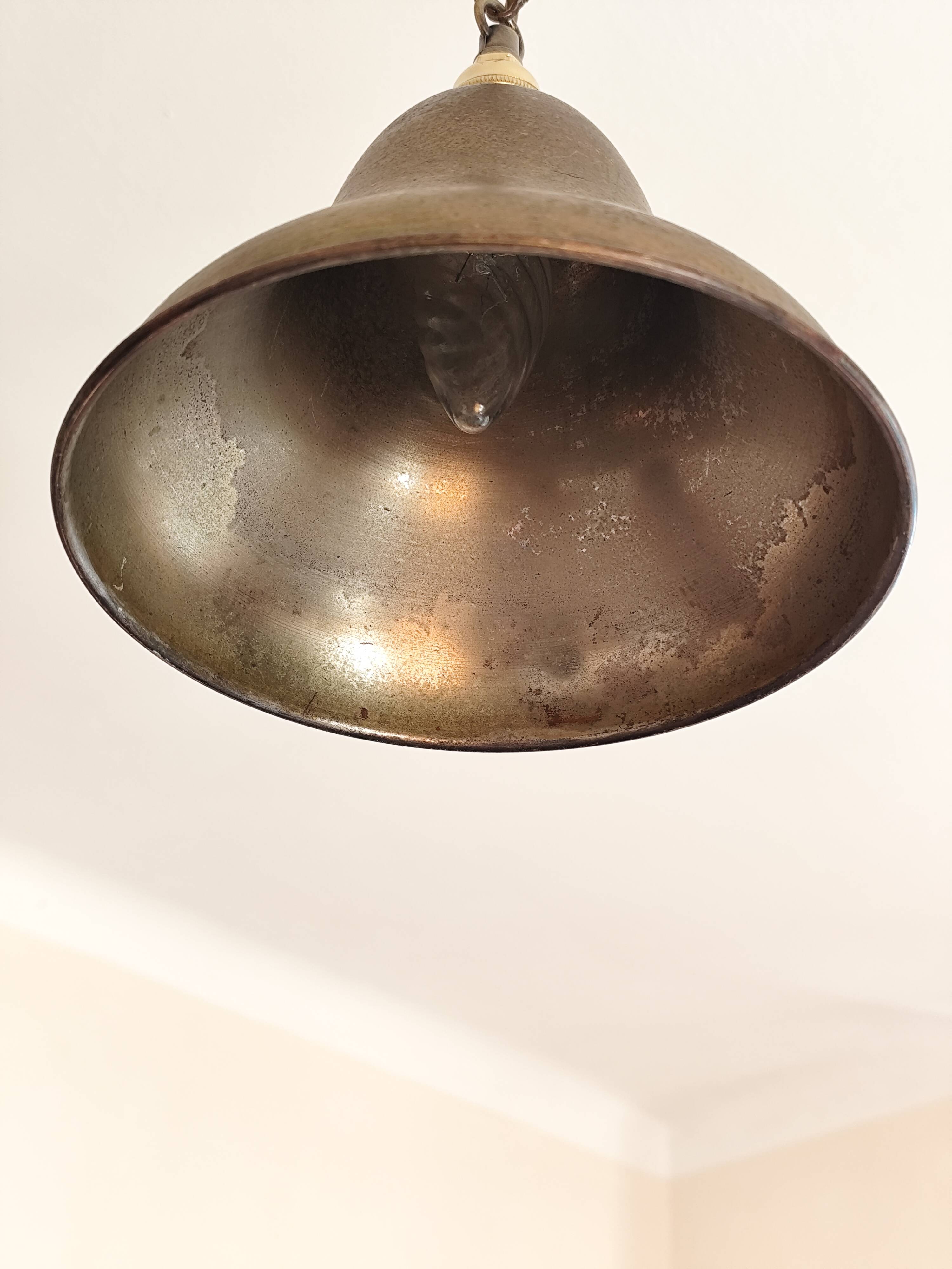 Suspension  abat-jour en laiton - lustre cloche métal bronzé