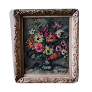 Ancienne huile sur toile, bouquet