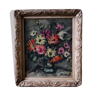 Ancienne huile sur toile, bouquet de fleurs, encadrement de style montmartre