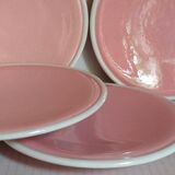 Six old pink earthenware dessert plates