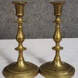 Pair of antique brass candlesticks, finely turned, dating from the 19th century