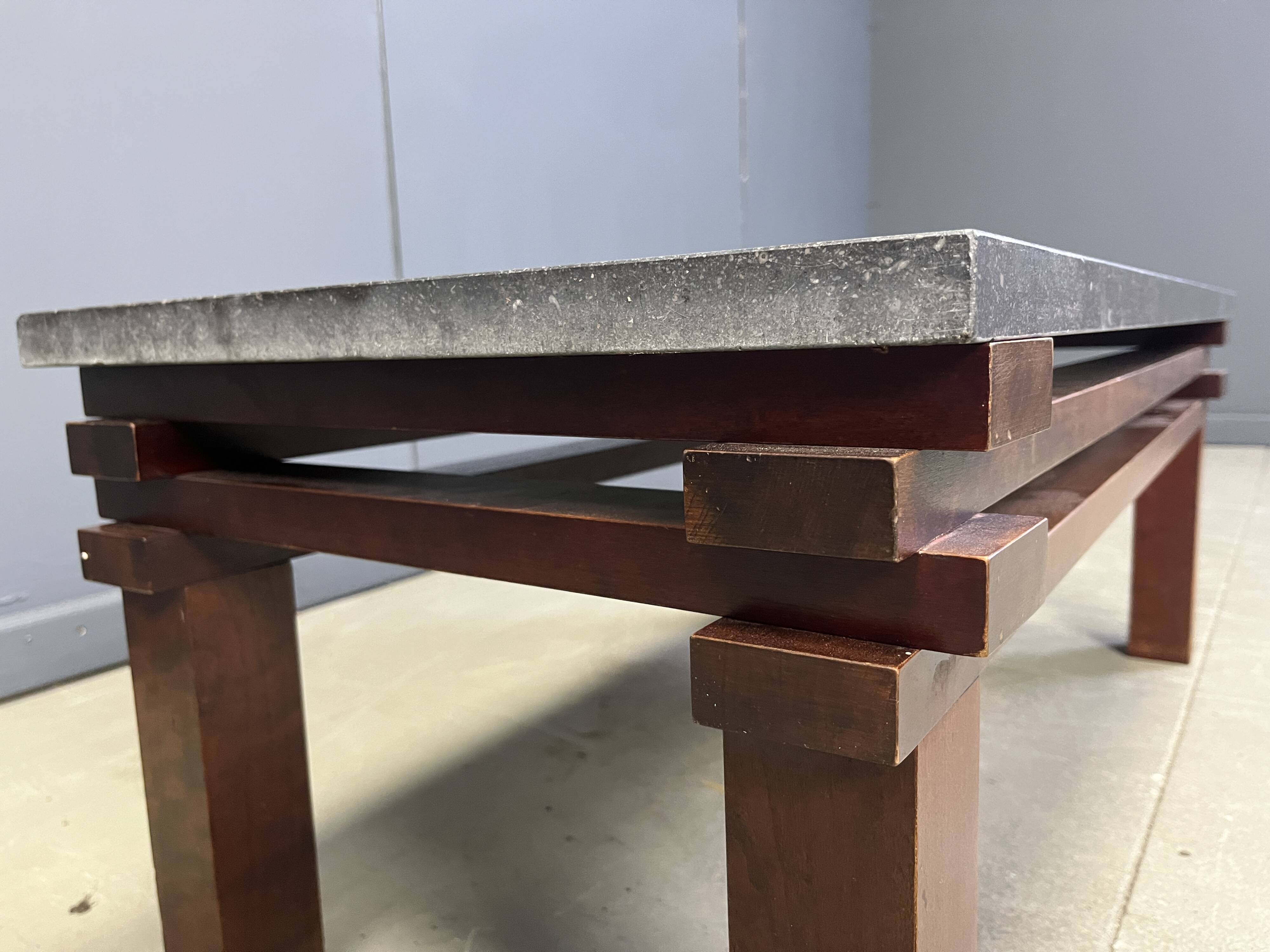 Vintage wooden and stone top coffee table, 1970s