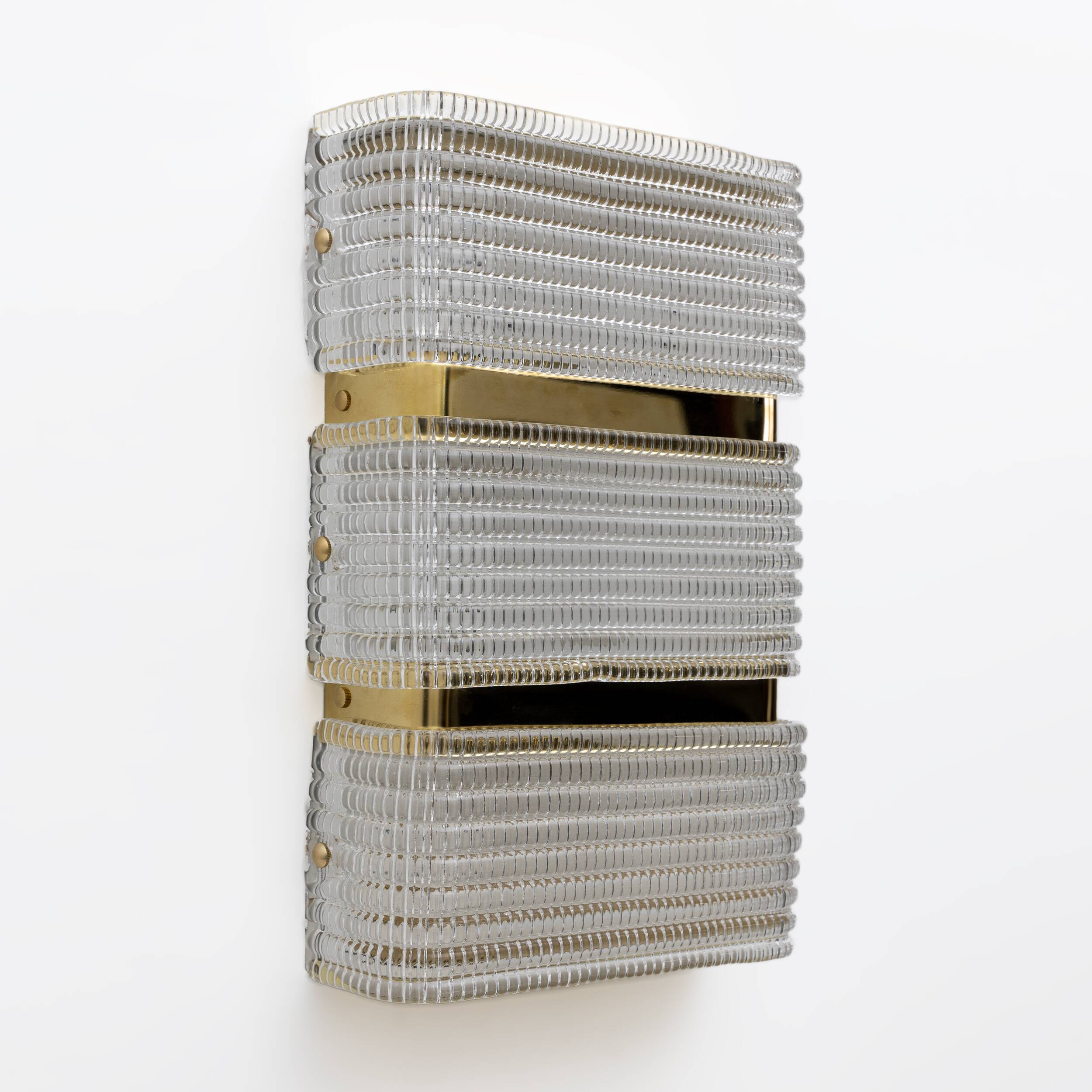 Pair of Modern Italian Murano Glass and Brass Sconces