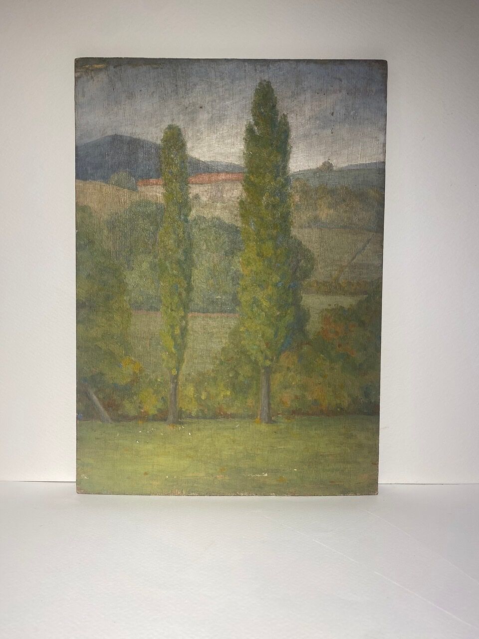 Tableau ancien, double face, paysage bord de Saône, début XX siècle