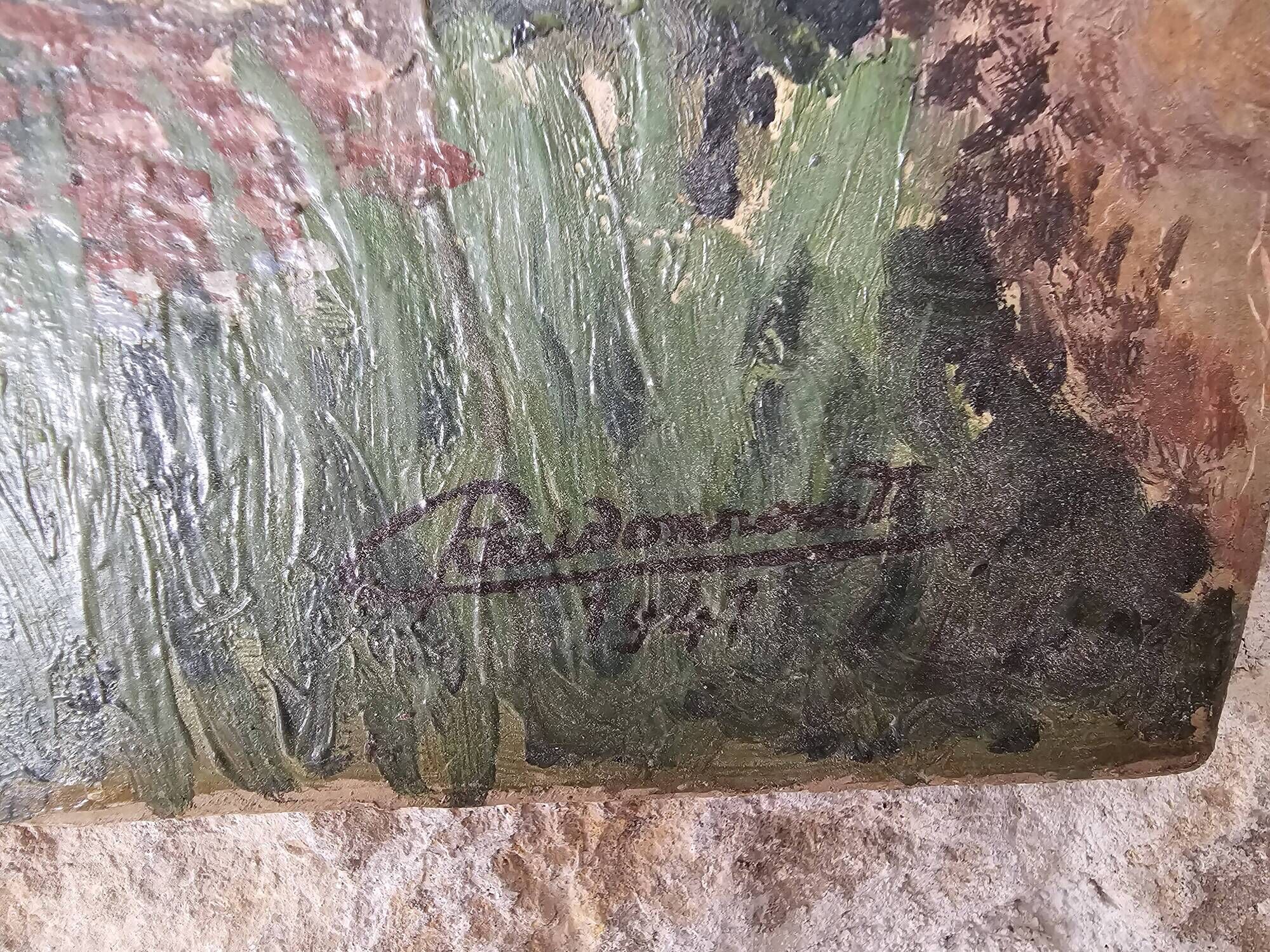 Oil on canvas painting View of the Mill signed Paudonneret? 1941