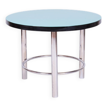 Table basse ronde Bauhaus tchèque en acier chromé, années 1930