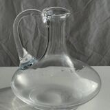 Vintage glass carafe with flattened flared belly handle H18
