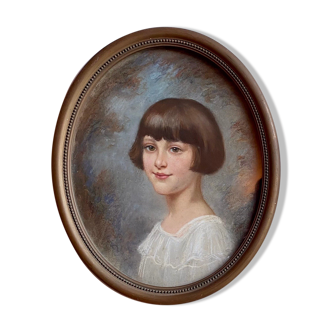 Portrait d’une jeune fille, signé, XX siècle