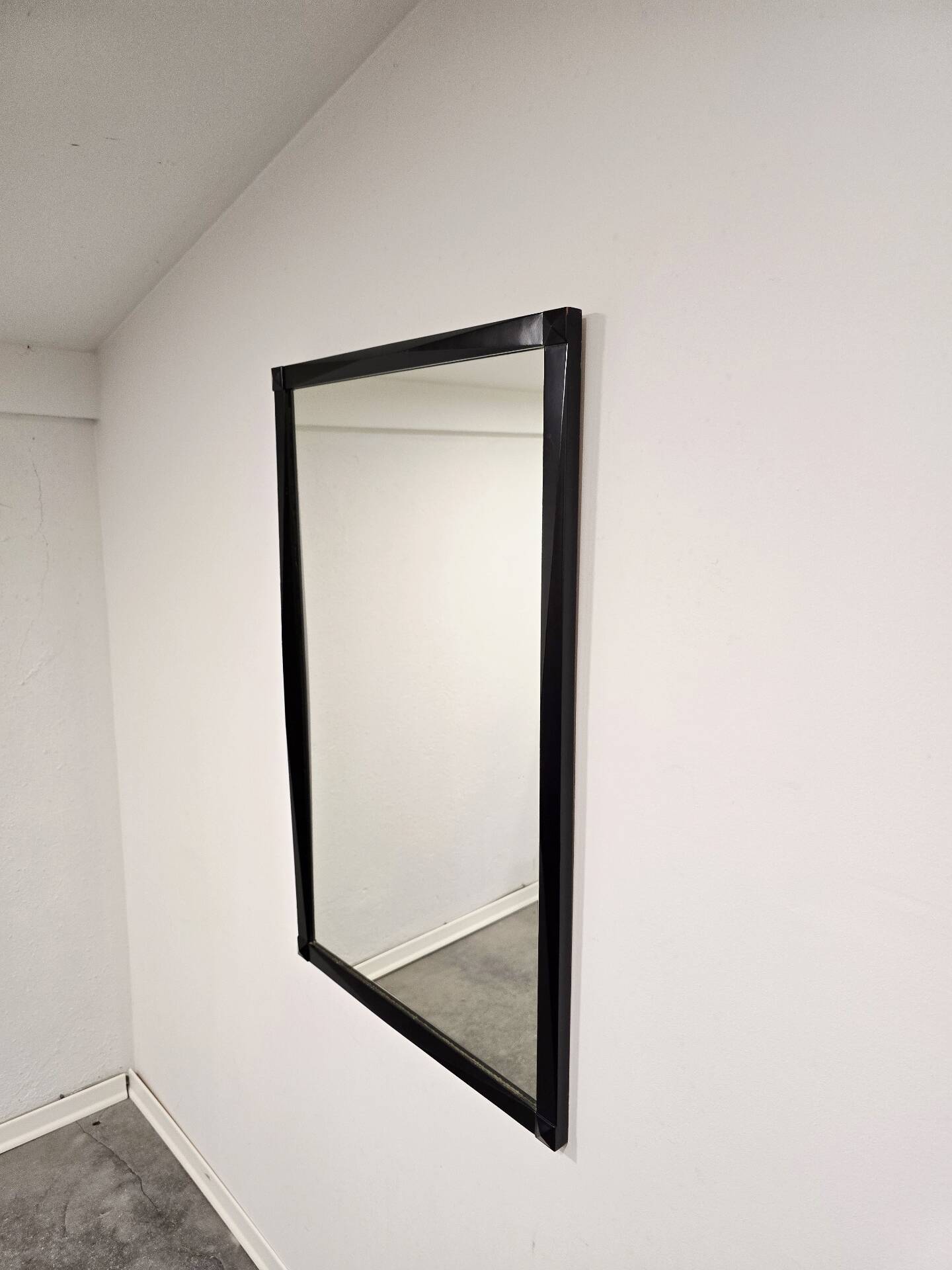 Vintage 1970s Wall Mirror with Black Wooden Frame