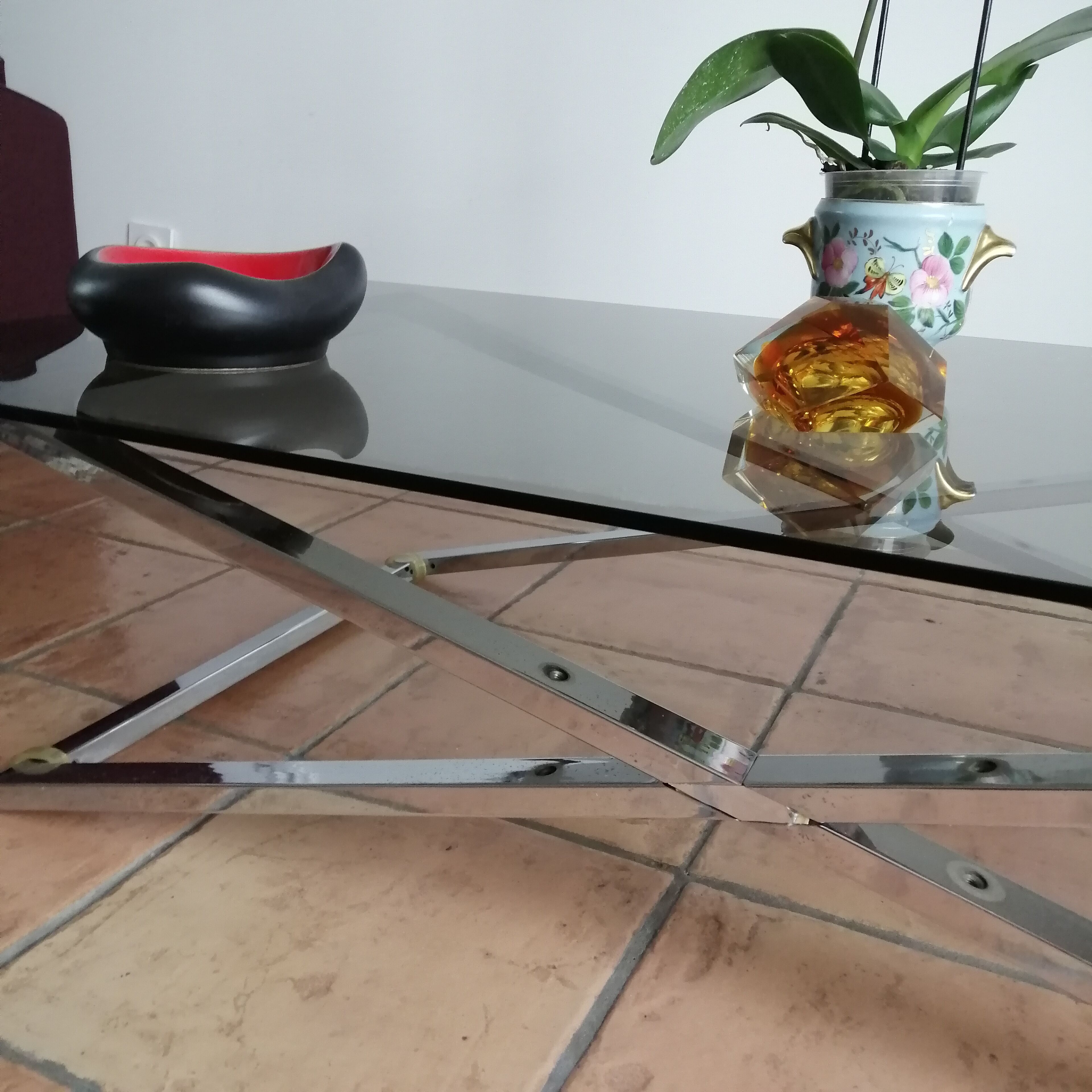 Coffee table smoked glass 70s