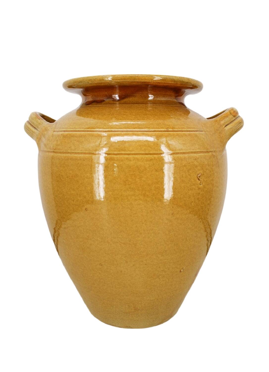 Large vintage yellow glazed terracotta jar vase