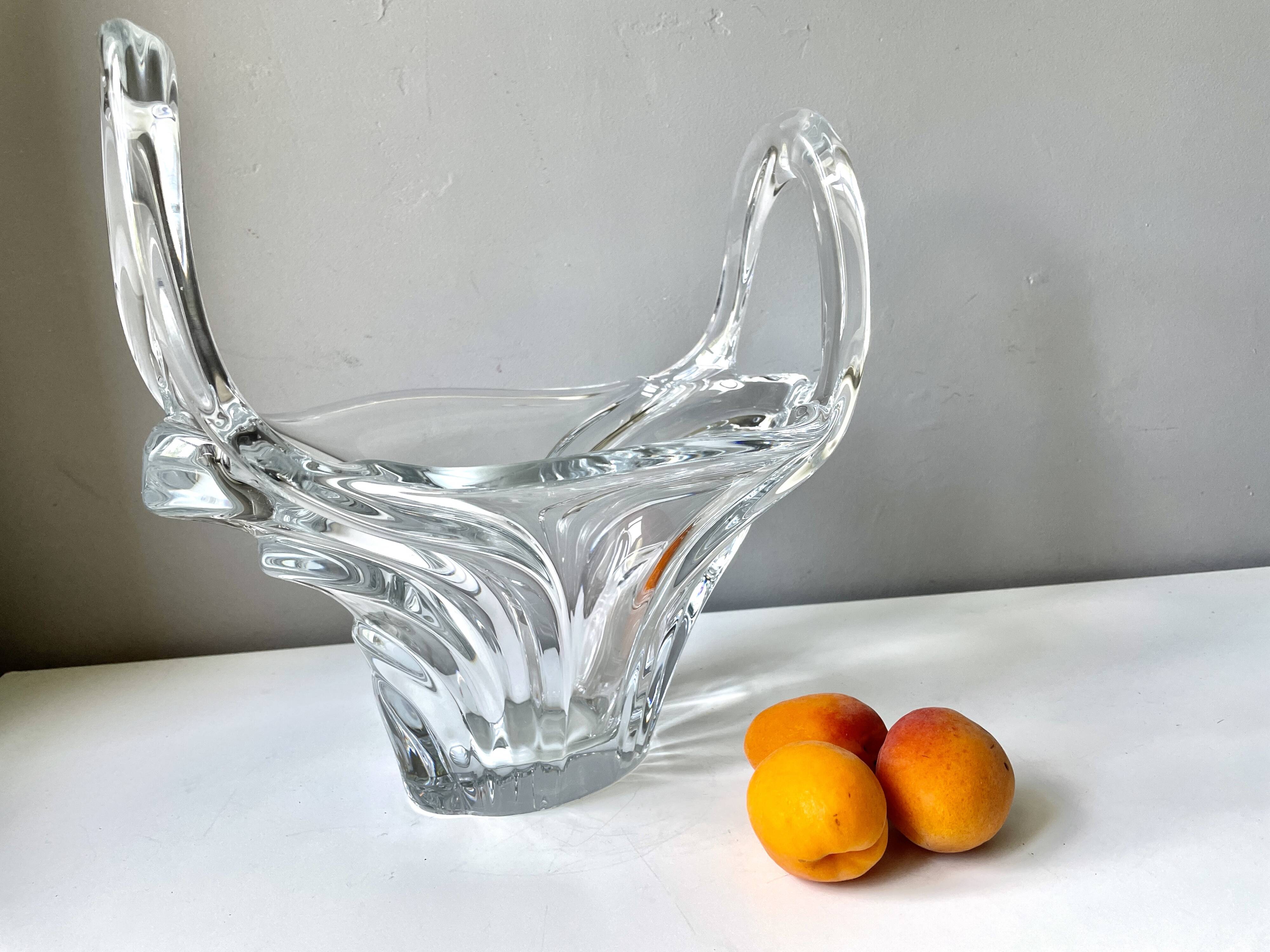 Large basket or fruit bowl in crystal Art Vannes France