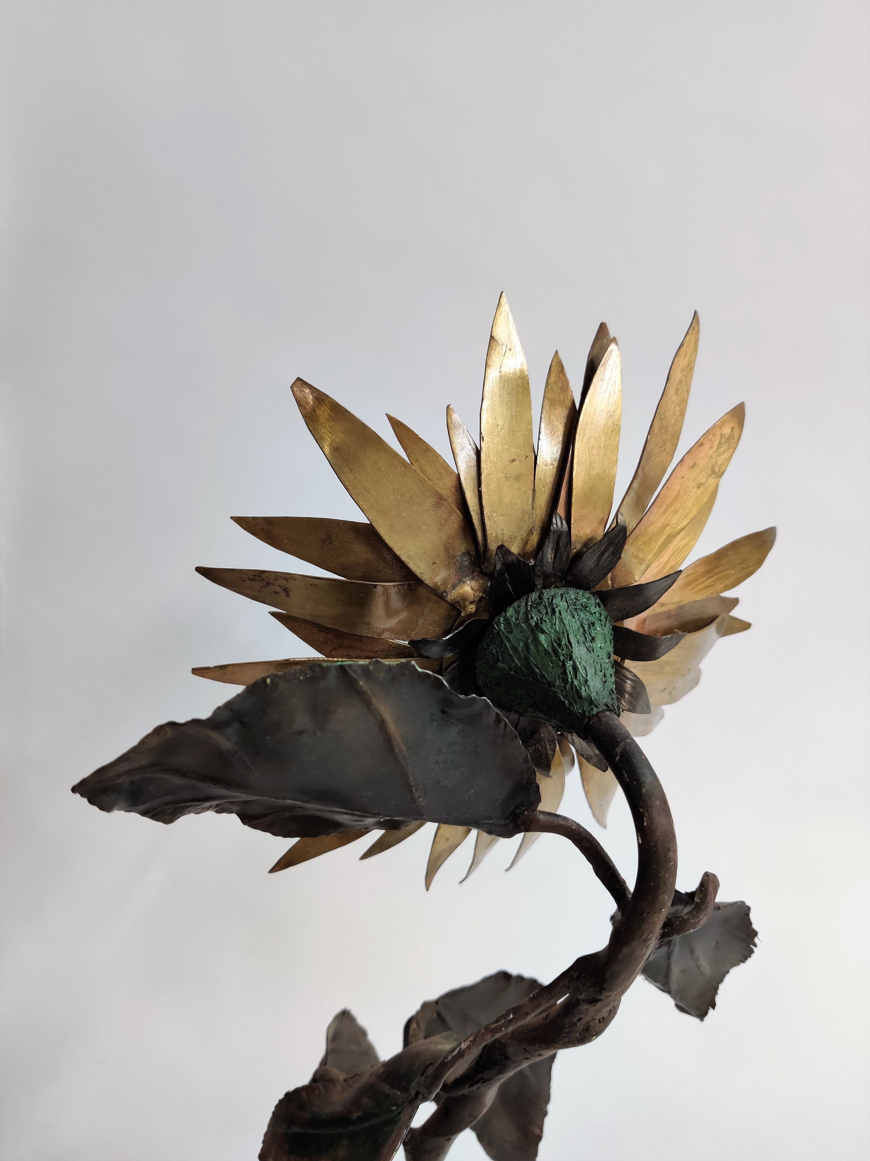 Vintage metal and bronze sunflower sculpture lamp, 1970s belgium