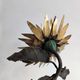 Vintage metal and bronze sunflower sculpture lamp, 1970s belgium