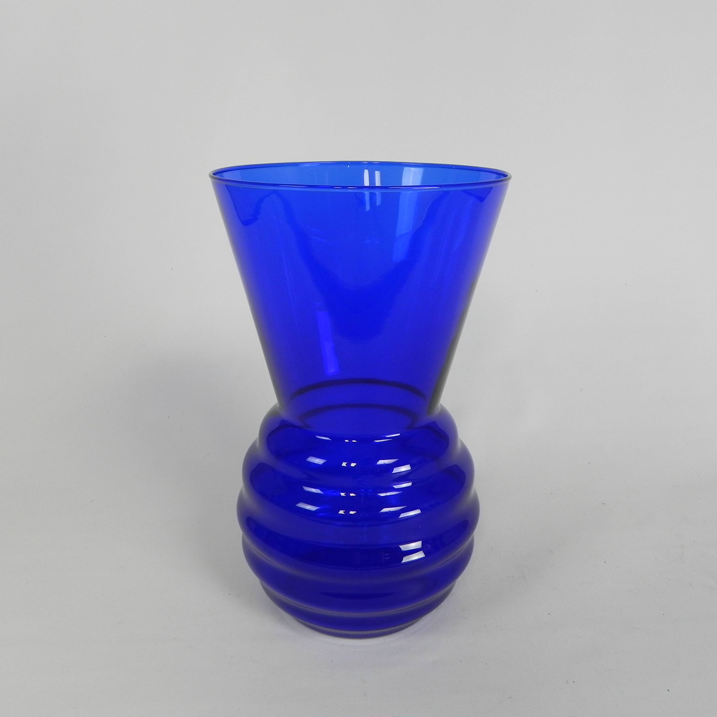 Art Deco vase with ribbed base, cobalt blue, 1930s