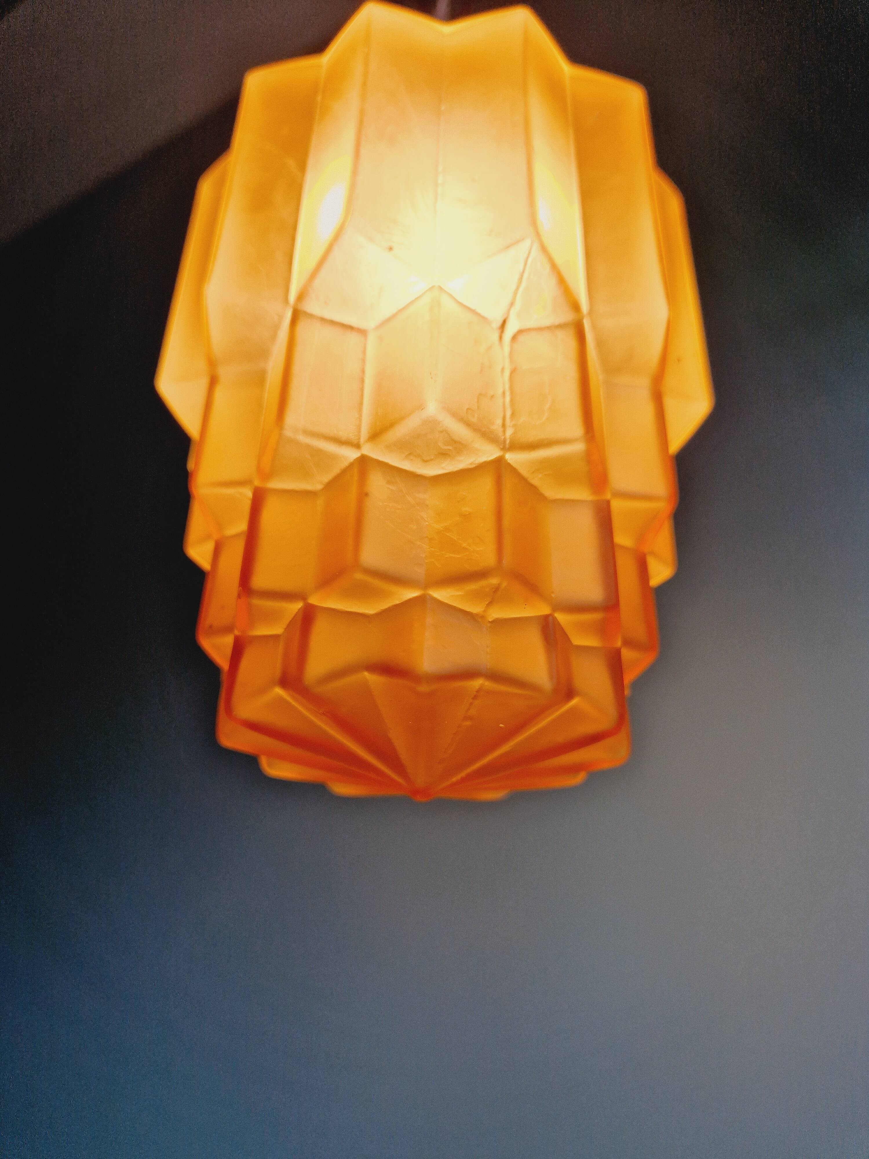Art Deco Skyscraper type pendant lamp in amber glass, 1920s-30s