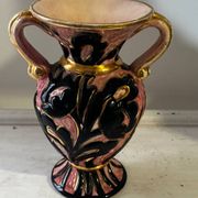 Vintage Vallauris vase amphora with relief floral decoration.
