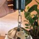 2 vintage pendant lights in white opaline with orange patterns and chrome.