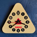 Vintage formica clock triangular silent wall clock "Sanders yellow"