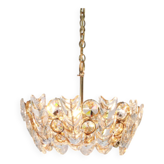 Small golden brass and crystal glass pendant light by Palwa, Germany, 1970s.