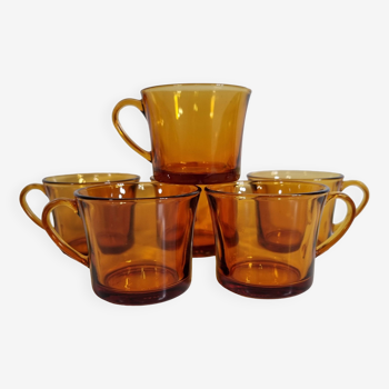 Duralex vintage 6 tasse en verre ambré signé