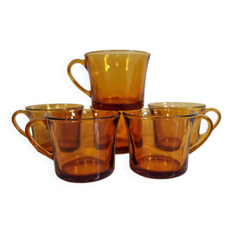 Duralex vintage 6 tasse en verre ambré signé