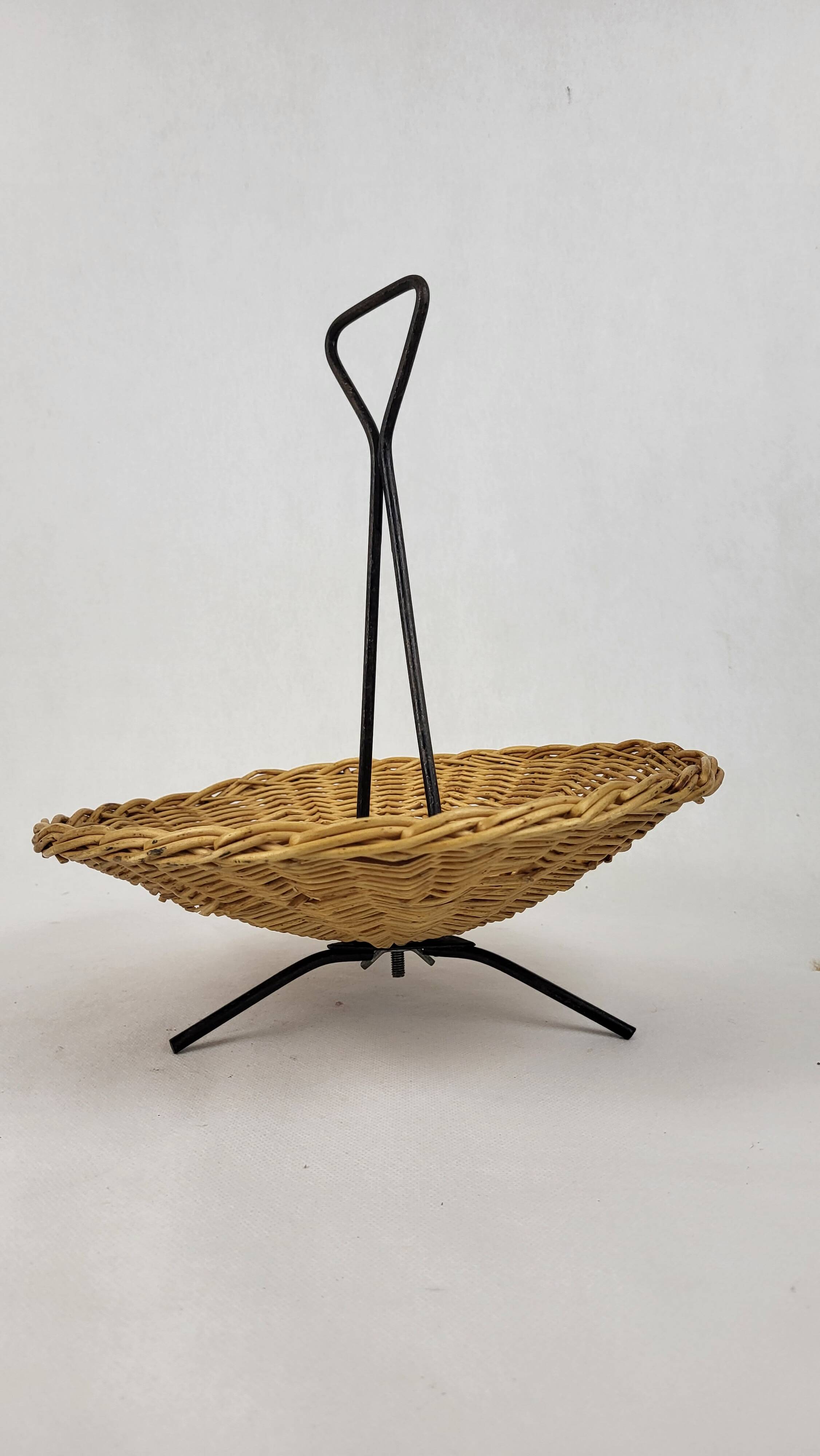 Vintage rattan and metal basket 1960's