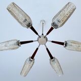 Large Scandinavian pendant light from the 60s, wood, glass, chrome