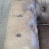 Grey Cowhide Leather Chesterfield Club Armchair in English Style on Casters