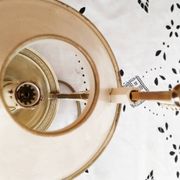 Gilded bronze hot water bottle lamp, Empire style, beige metal lampshade