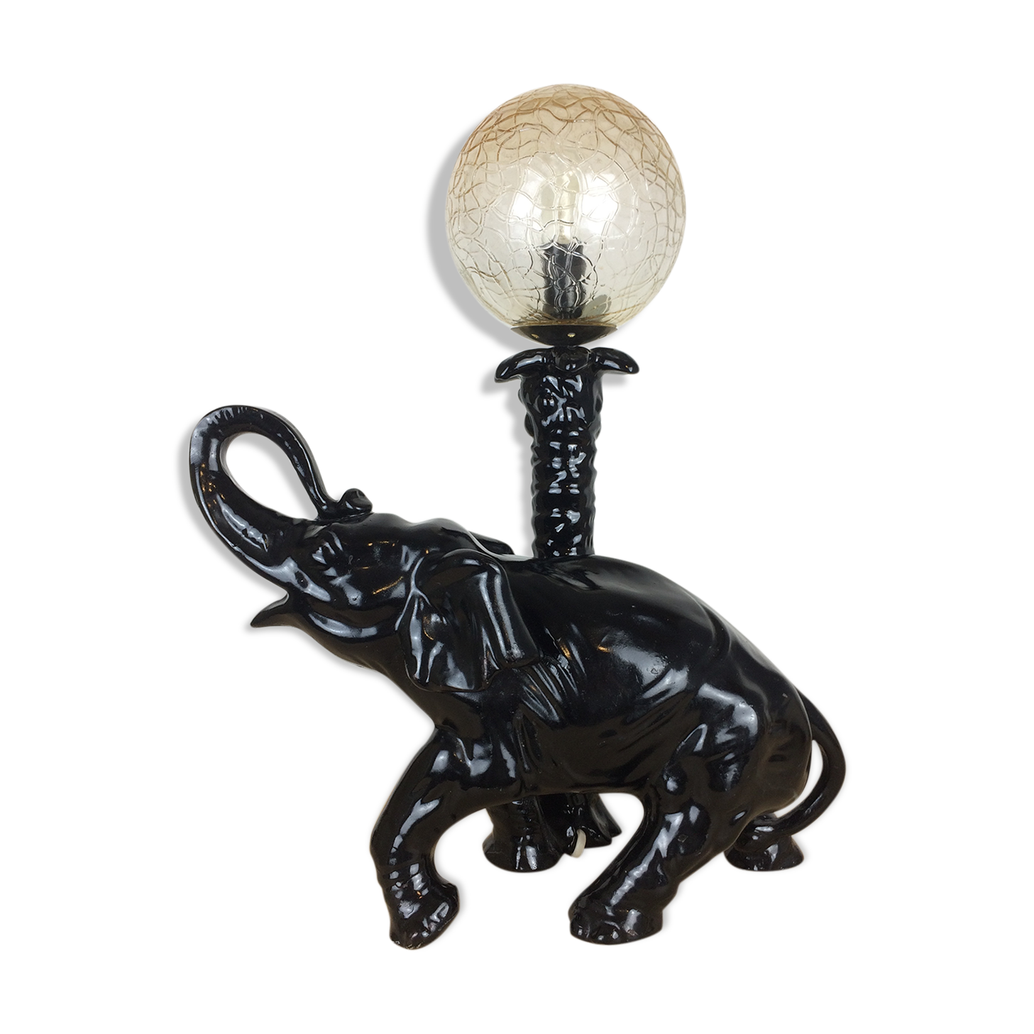 Elephant lamp and palm tree in black resin
