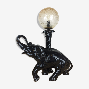 Lampe éléphant et palmier en résine noire