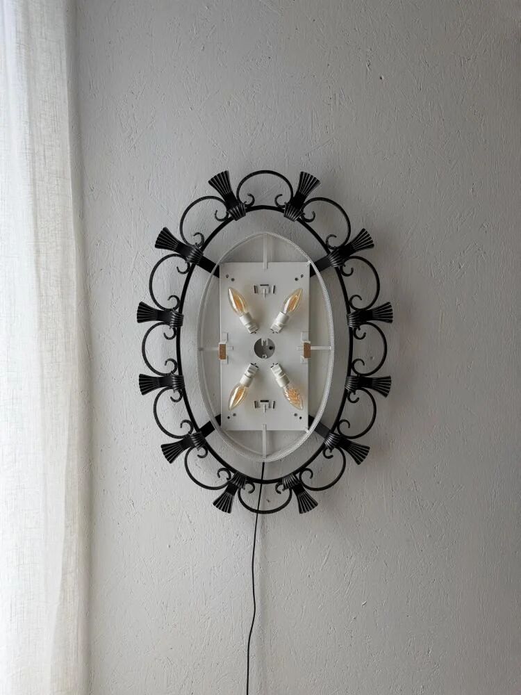 Hillebrand illuminated wall mirror wrought iron 1980s