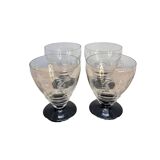 Set Of 4 Art Deco Wine Glasses With Black Base, 1930s
