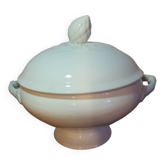 Large vintage badonviller white porcelain ceramic tureen