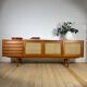 Vintage teak sideboard with rattan doors and drawers – Scandinavian design