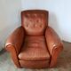 Ancien fauteuil club en cuir, vers 1940 style art déco