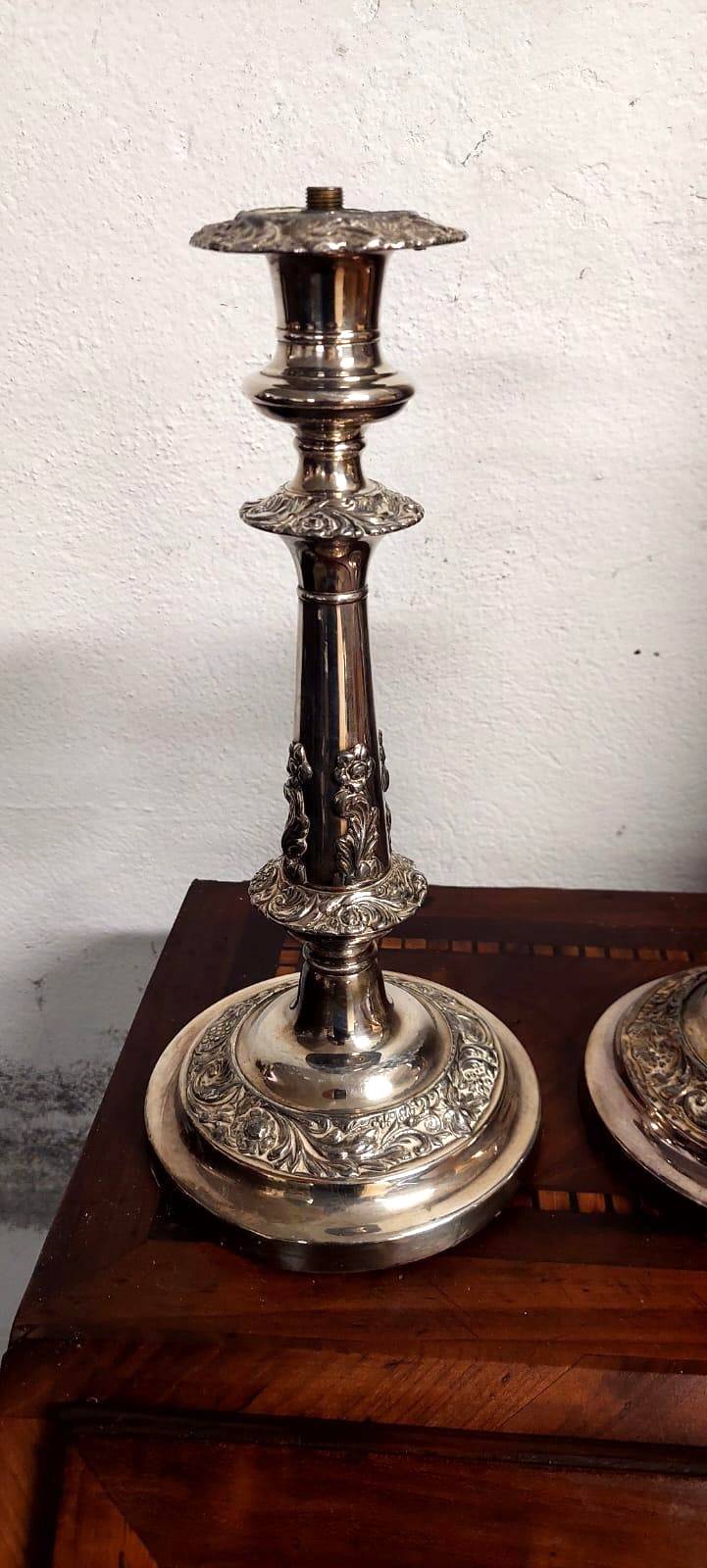 Pair of antique silver candelabras, first half of the 20th century