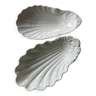 Duo of white earthenware shell bowls