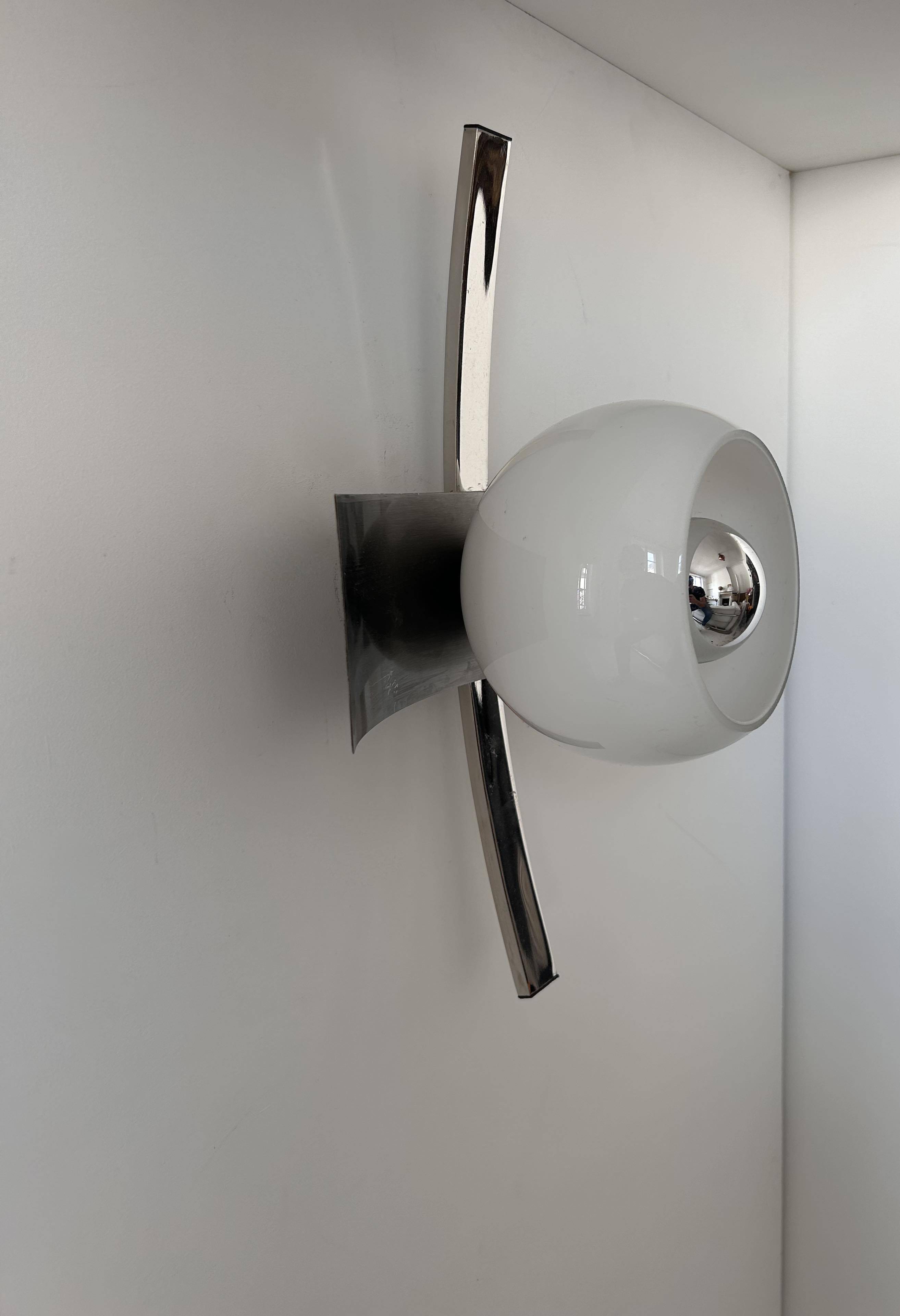 Vintage wall lamp, brushed chrome and opaline metal, France 1960s