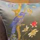 Handmade Satin Chinoiserie Bird Cushion, Cream Piped Botanical Pillow