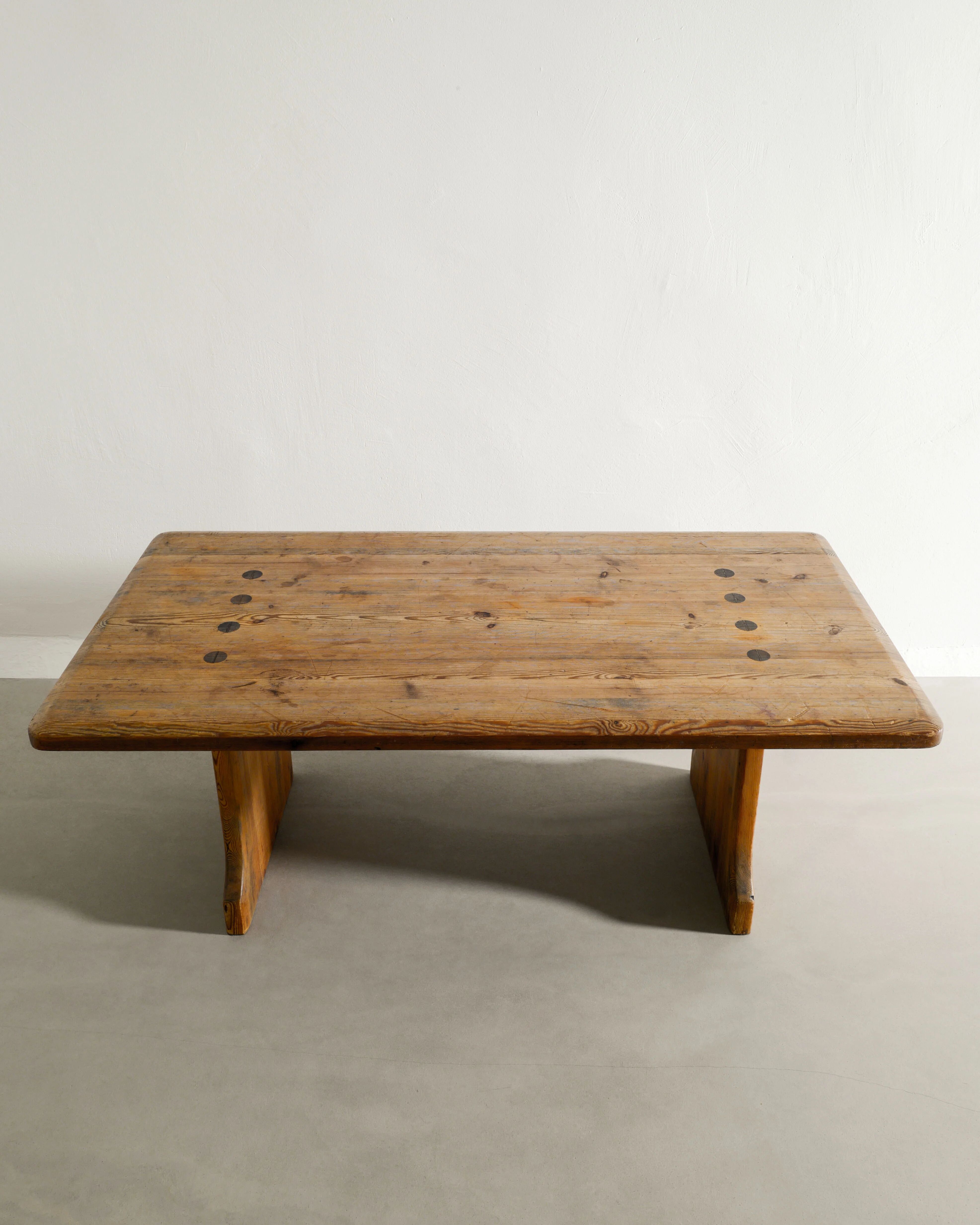 Vintage Swedish Squared Wooden Sofa Coffee Cabin Table in Pine, 1930s