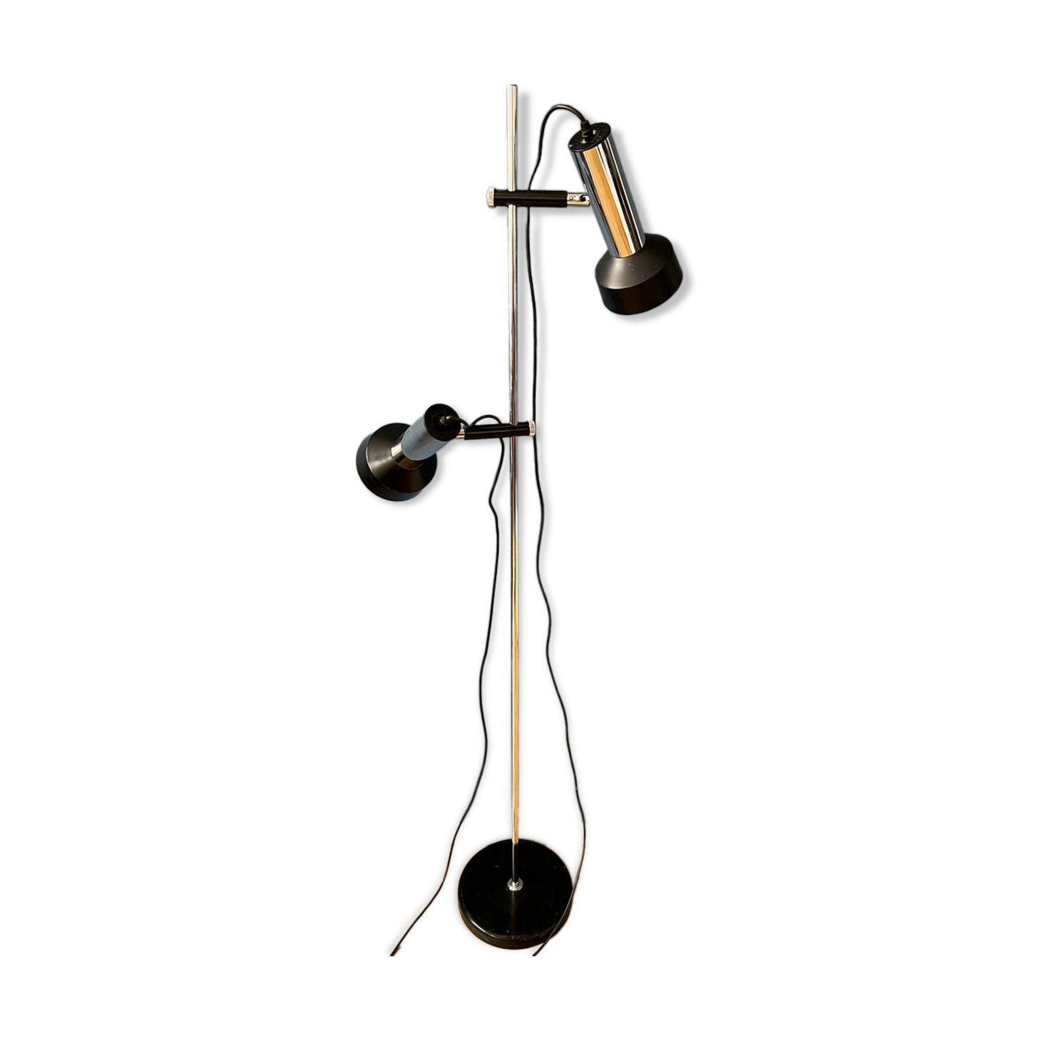 Mid-century floor lamp with two black/chrome spotlights