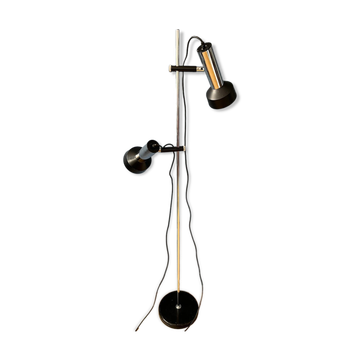 Mid-century floor lamp with two black/chrome spotlights