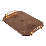 Art Deco Mirrored Glass and Copper Tray, Belgium ca. 1920