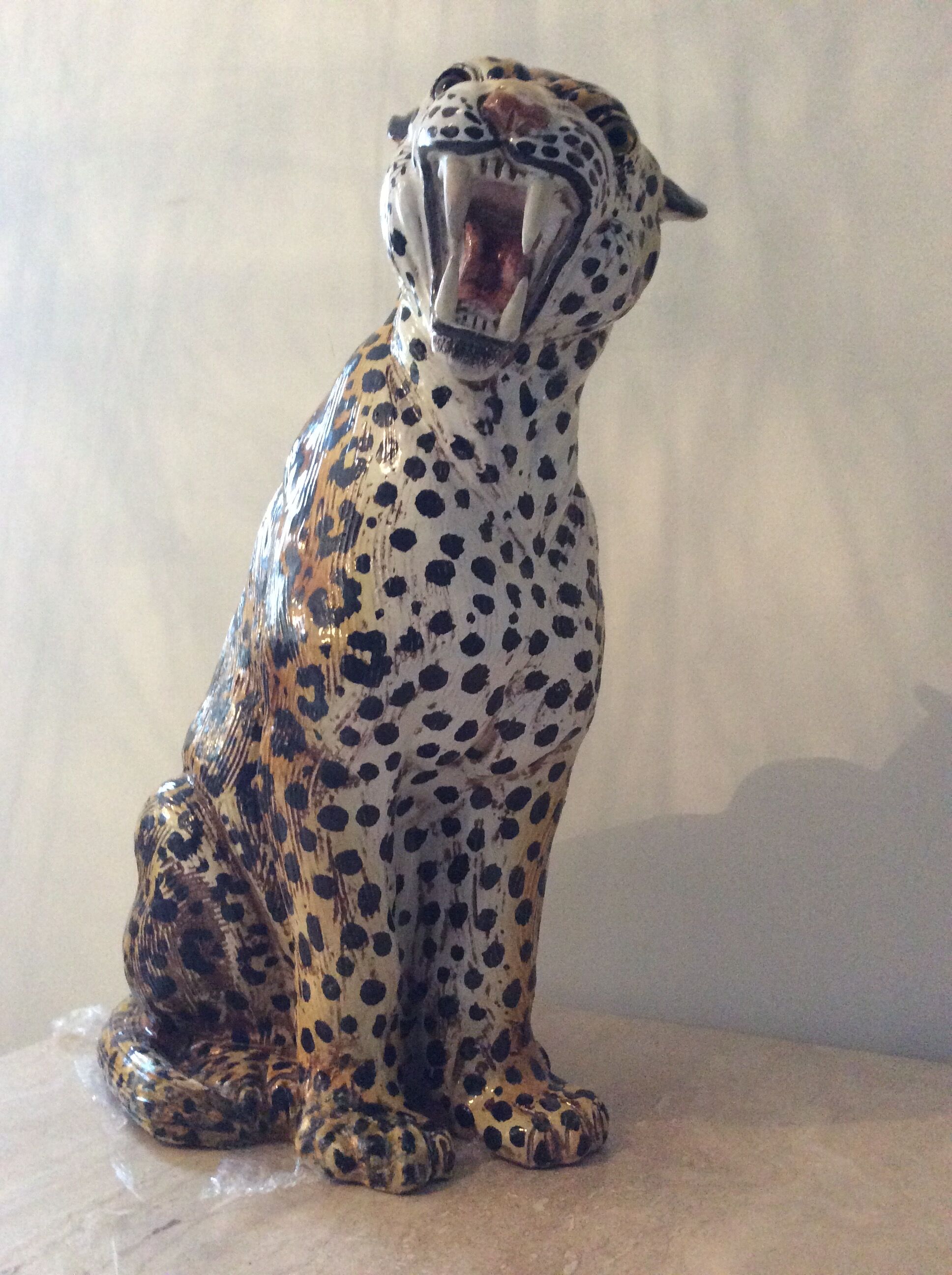 Enamelled terracotta leopard from the 60s Italy