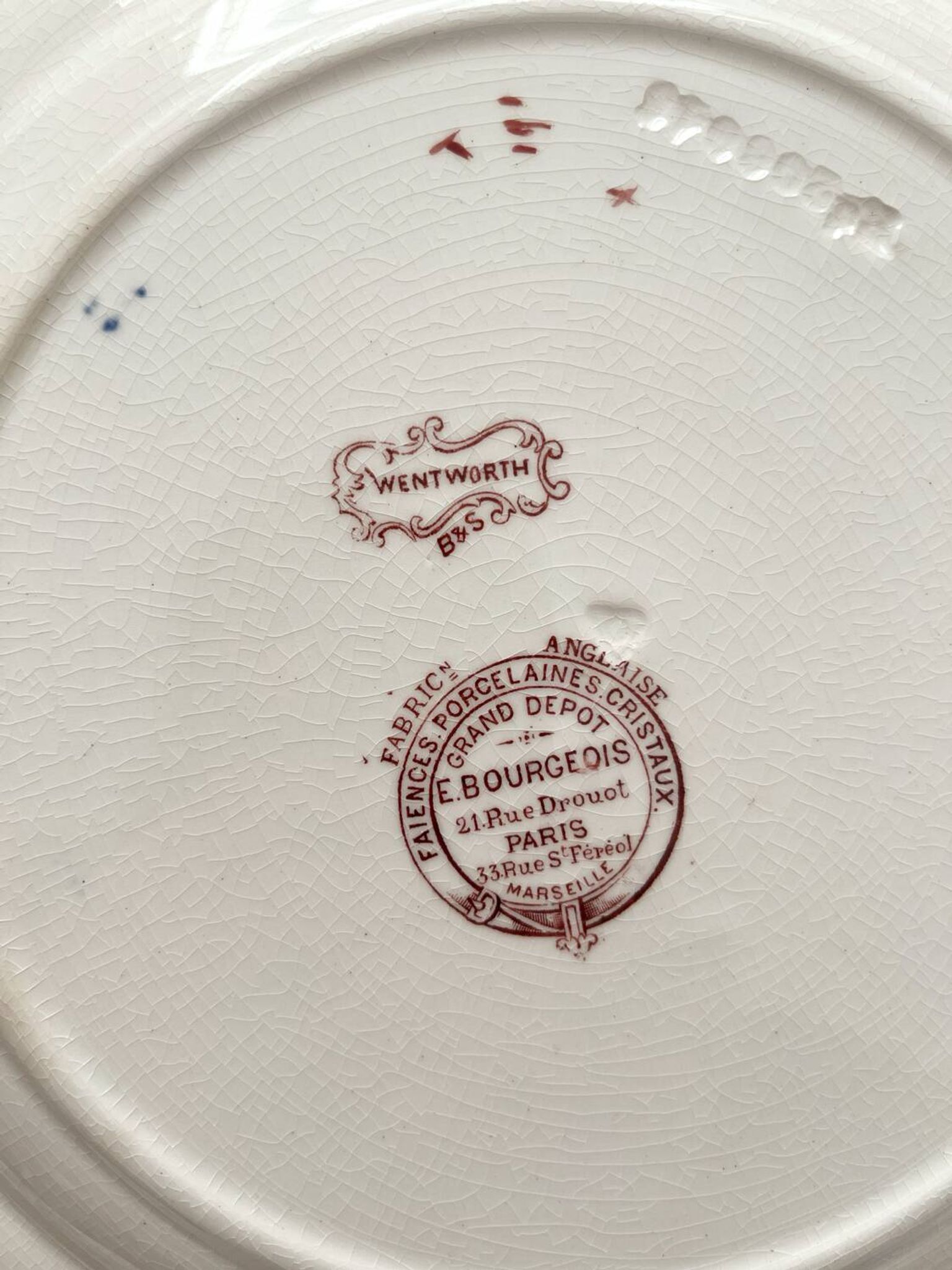 2 polychrome ironstone dinner plates "Wentworth" by Emile Bourgeois